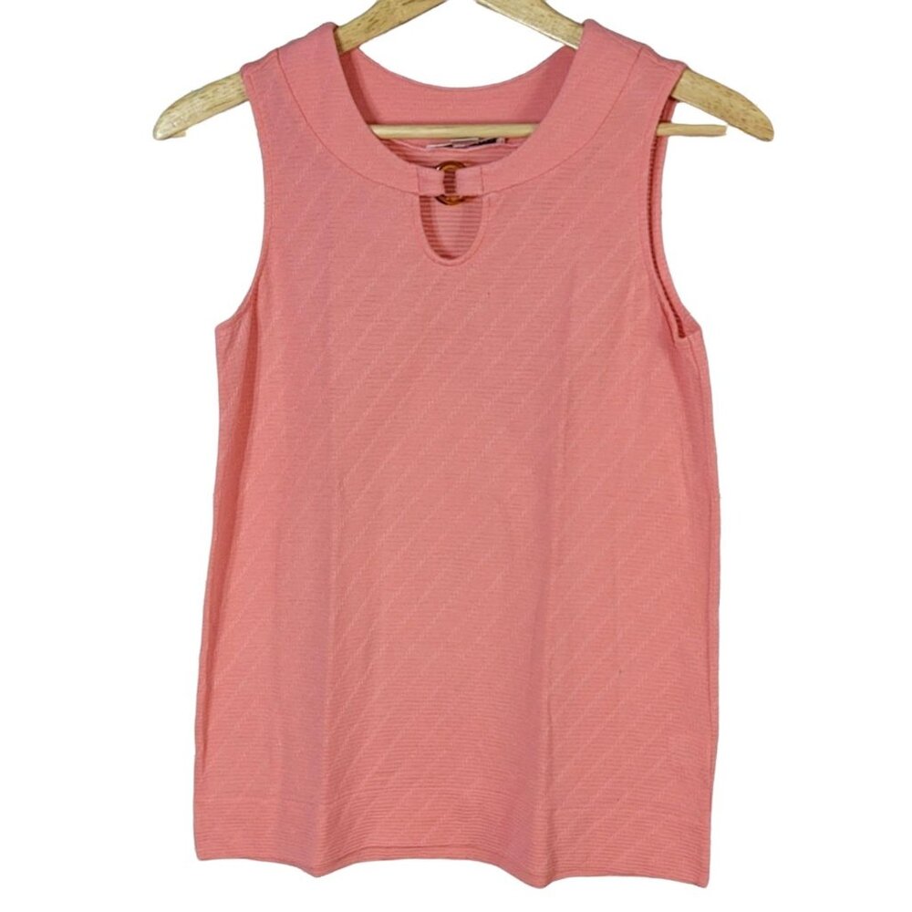 Pendleton Women Modal Top Pink Coral XS Textured Round Neck Sleeveless Keyhole